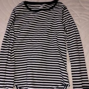 a black and white stripped long sleeve